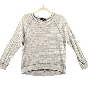 Womens Sm Ribbed Knit Pullover Top Gray Marled Raglan High Low Softcore USA Made